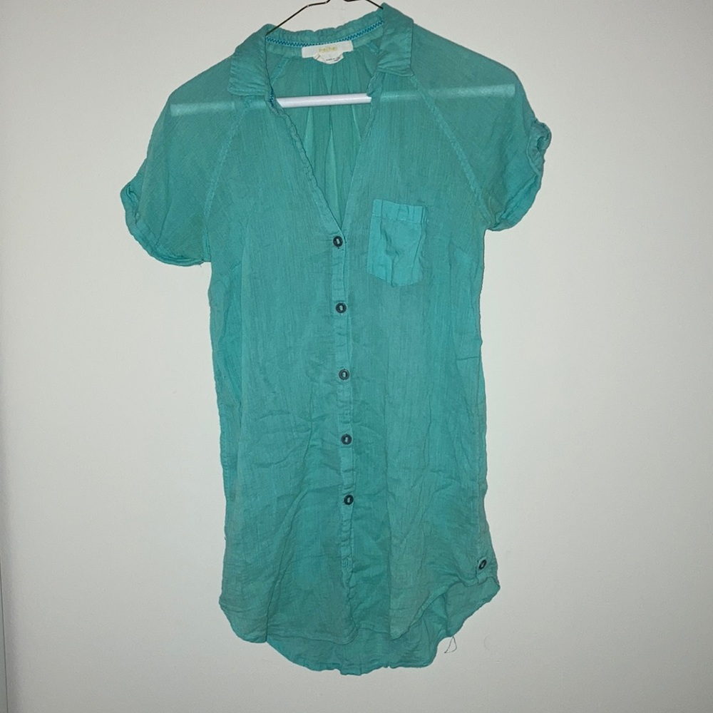 Turquoise gauze button down